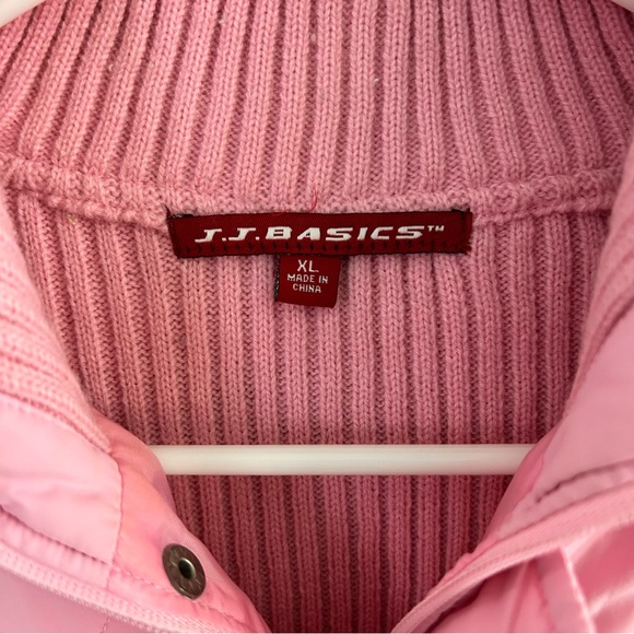 J.J. Basics Y2K Bubblegum Pink Quilted Ribbed Knit Full Zip Sweater Jacket Sz XL - Picture 6 of 7
